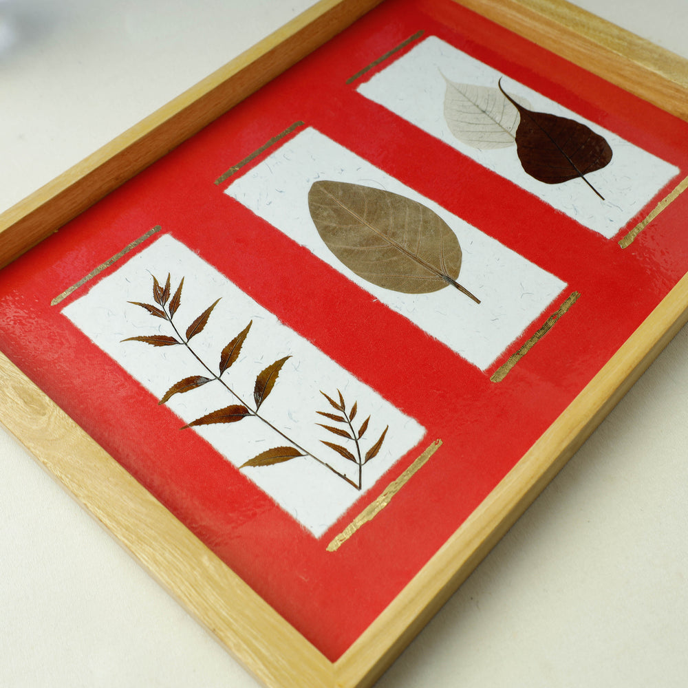 Sacred Leaves Art Work Wooden Tray (16 x 11 x 1 in)