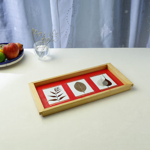 Sacred Leaves Art Work Wooden Tray