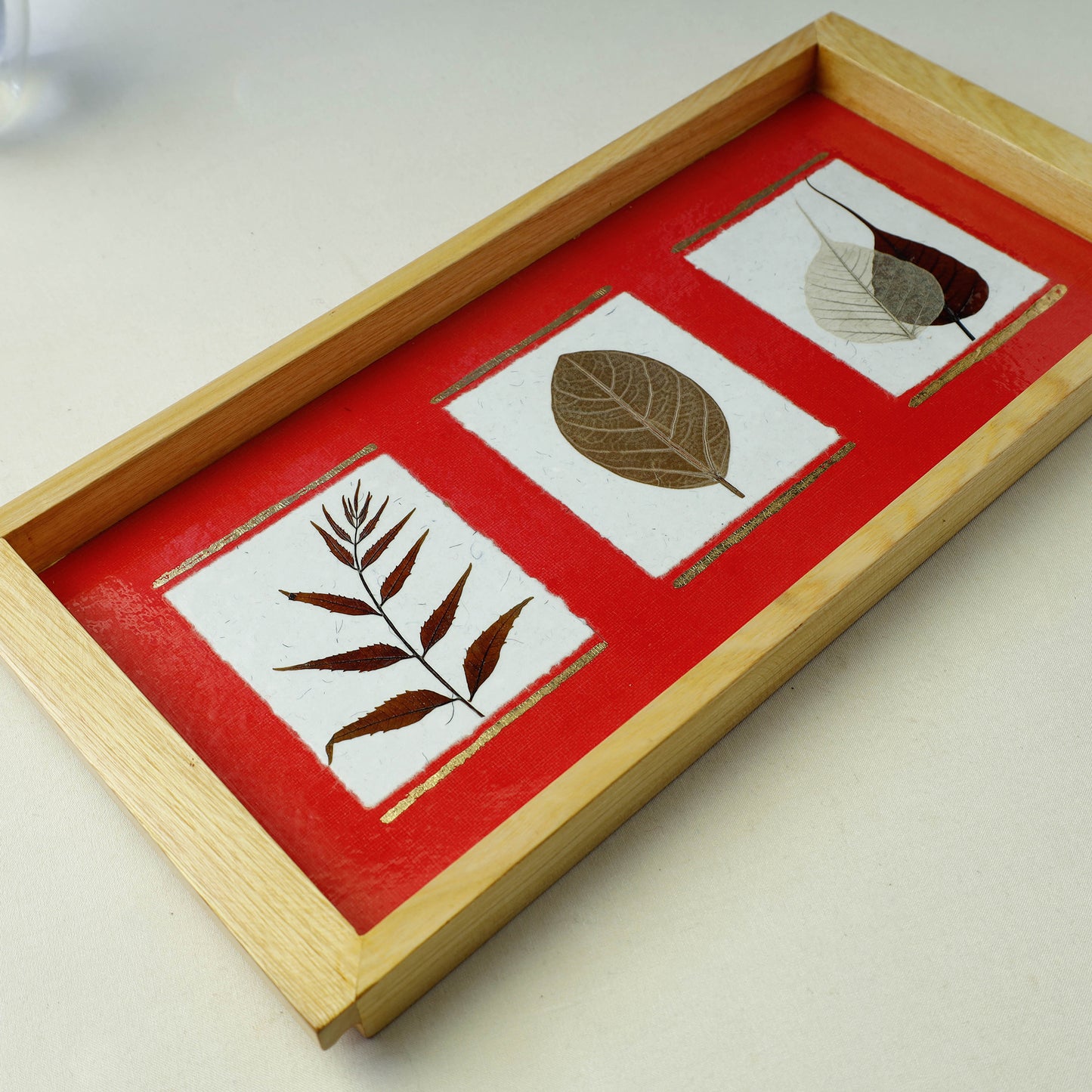 Sacred Leaves Art Work Wooden Tray (16 x 8 x 1 in)