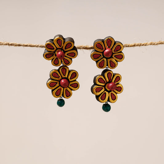 Bishnupur Handpainted Flower Shape Terracotta Stud Earrings