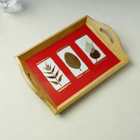 Sacred Leaves Art Work Wooden Tray with Handle (12.5 x 9 x 1 in)