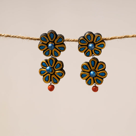 Bishnupur Handpainted Flower Shape Terracotta Stud Earrings
