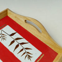 Sacred Leaves Art Work Wooden Tray with Handle (16.5 x 12.5 x 1 in)