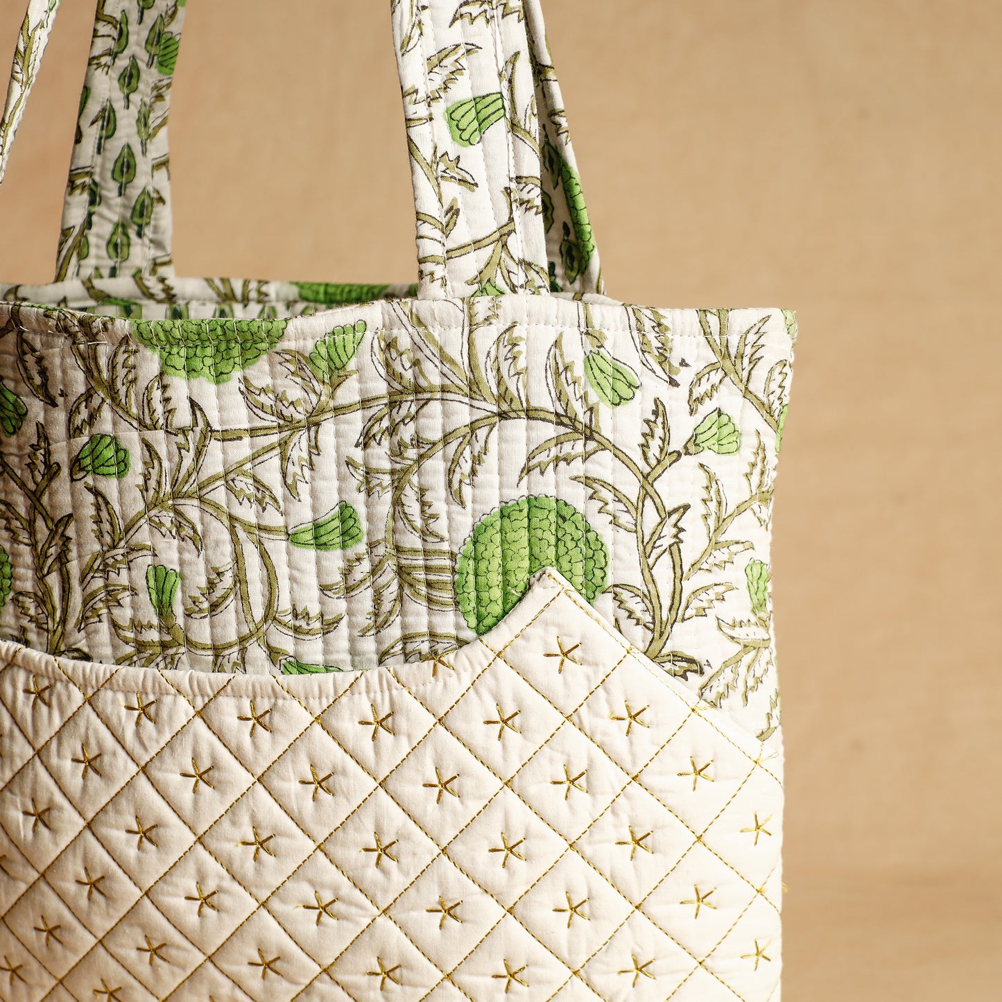 White - Handcrafted Sanganeri Quilted Cotton Shoulder Bag