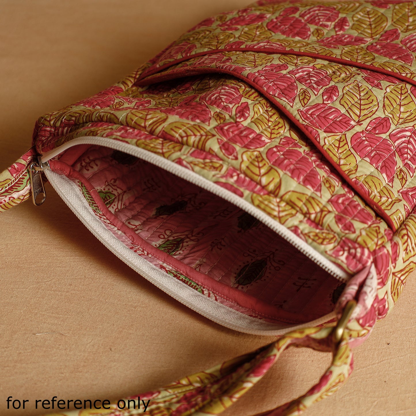 Beige - Handcrafted Sanganeri Quilted Cotton Sling Bag