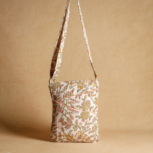 Beige - Handcrafted Sanganeri Quilted Cotton Sling Bag
