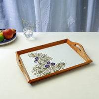 Flower Art Work Wooden Tray with Handle (16.5 x 12 x 1 in)