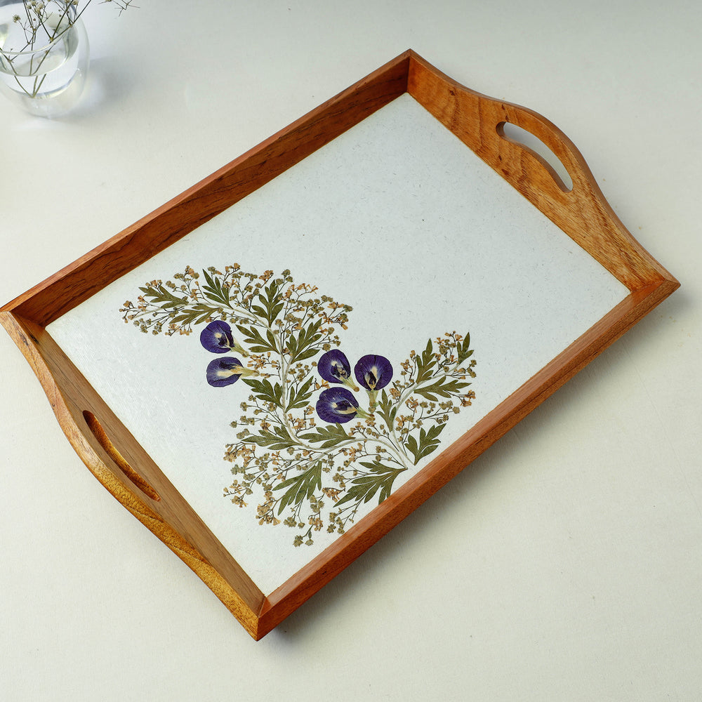 Flower Art Work Wooden Tray with Handle (16.5 x 12 x 1 in)