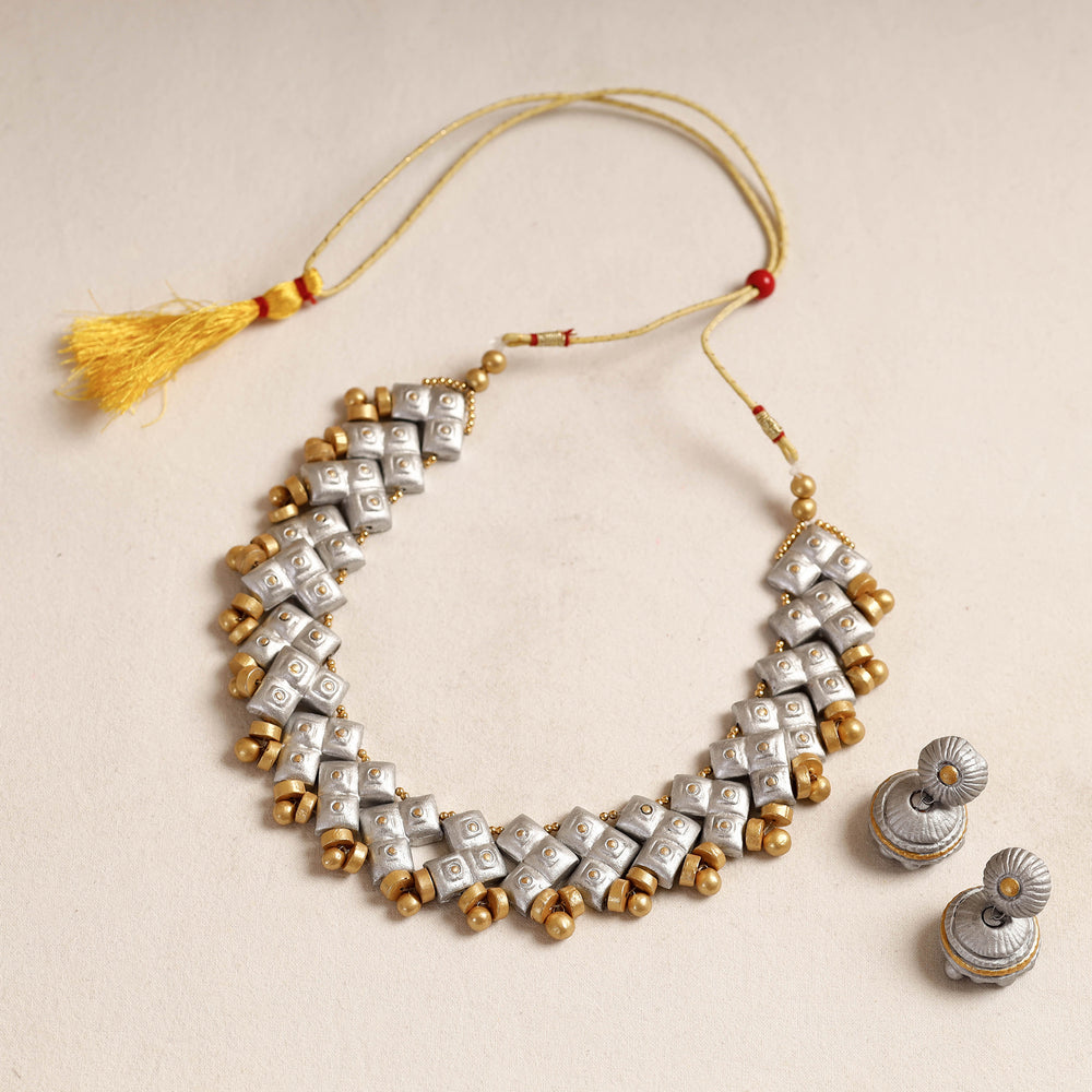 handpainted terracotta necklace set