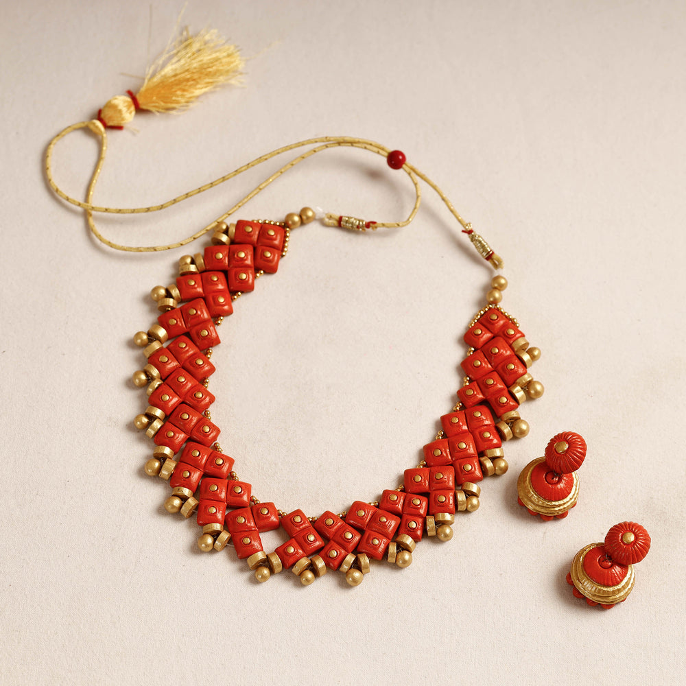 handpainted terracotta necklace set