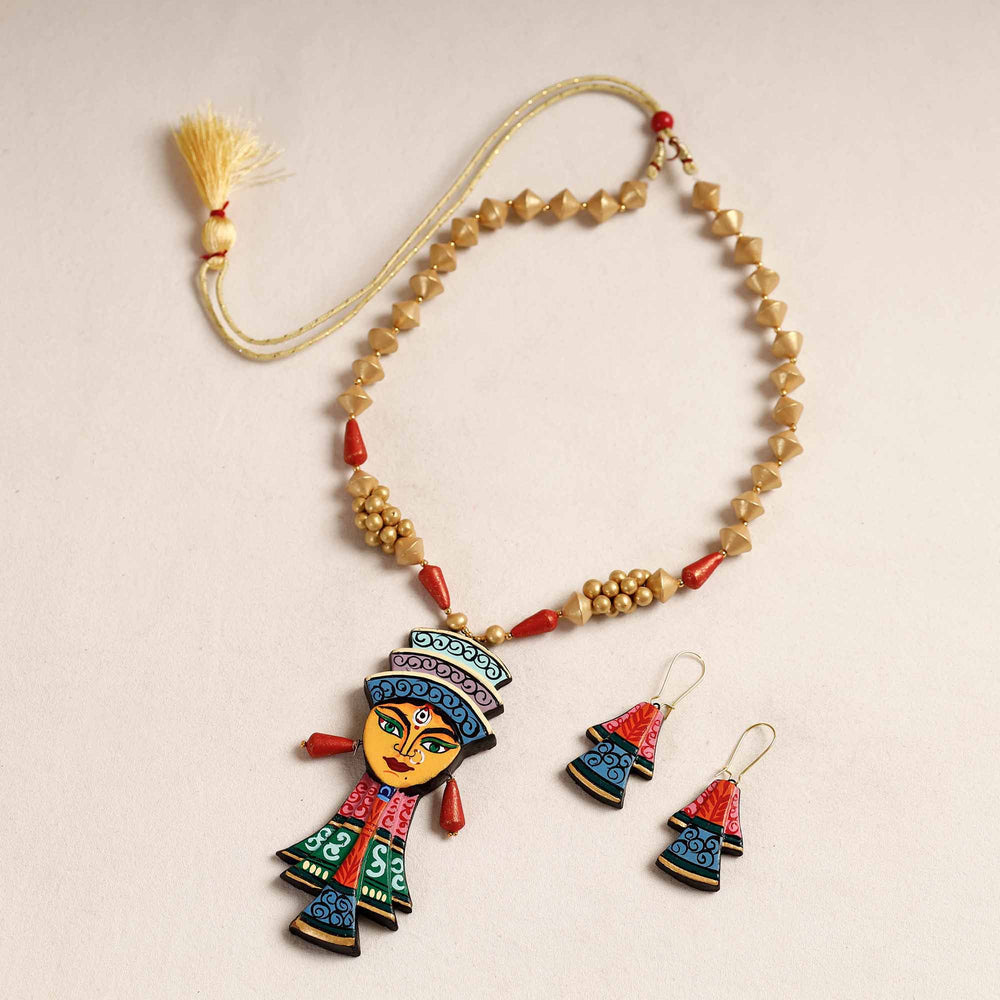 handpainted terracotta necklace set