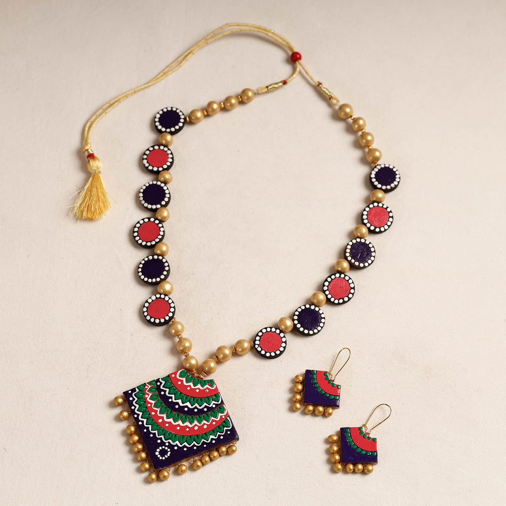 handpainted terracotta necklace set