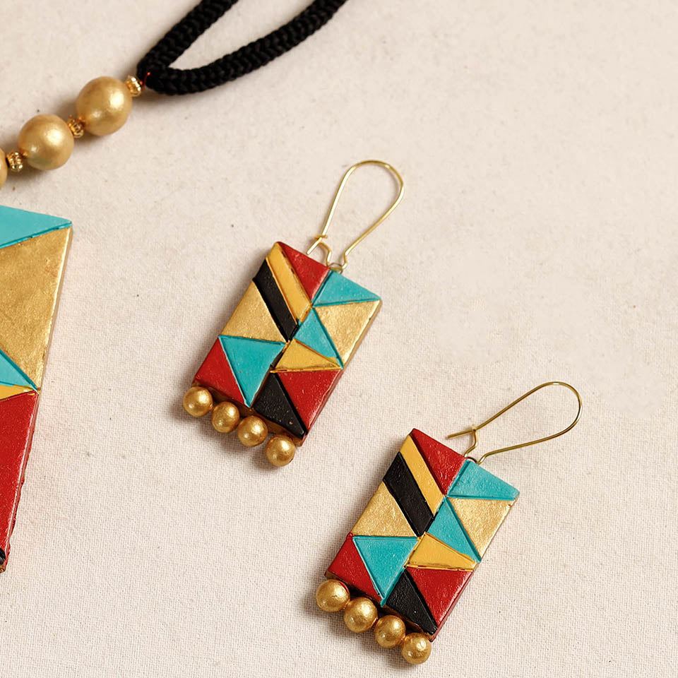 handpainted terracotta necklace set