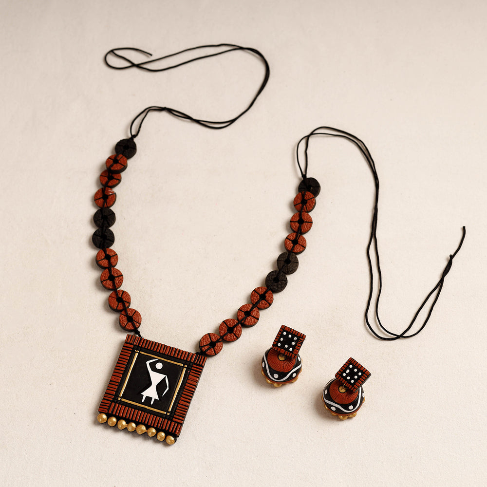 handpainted terracotta necklace set