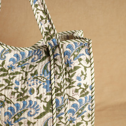 Beige - Handcrafted Sanganeri Quilted Cotton Tote Bag