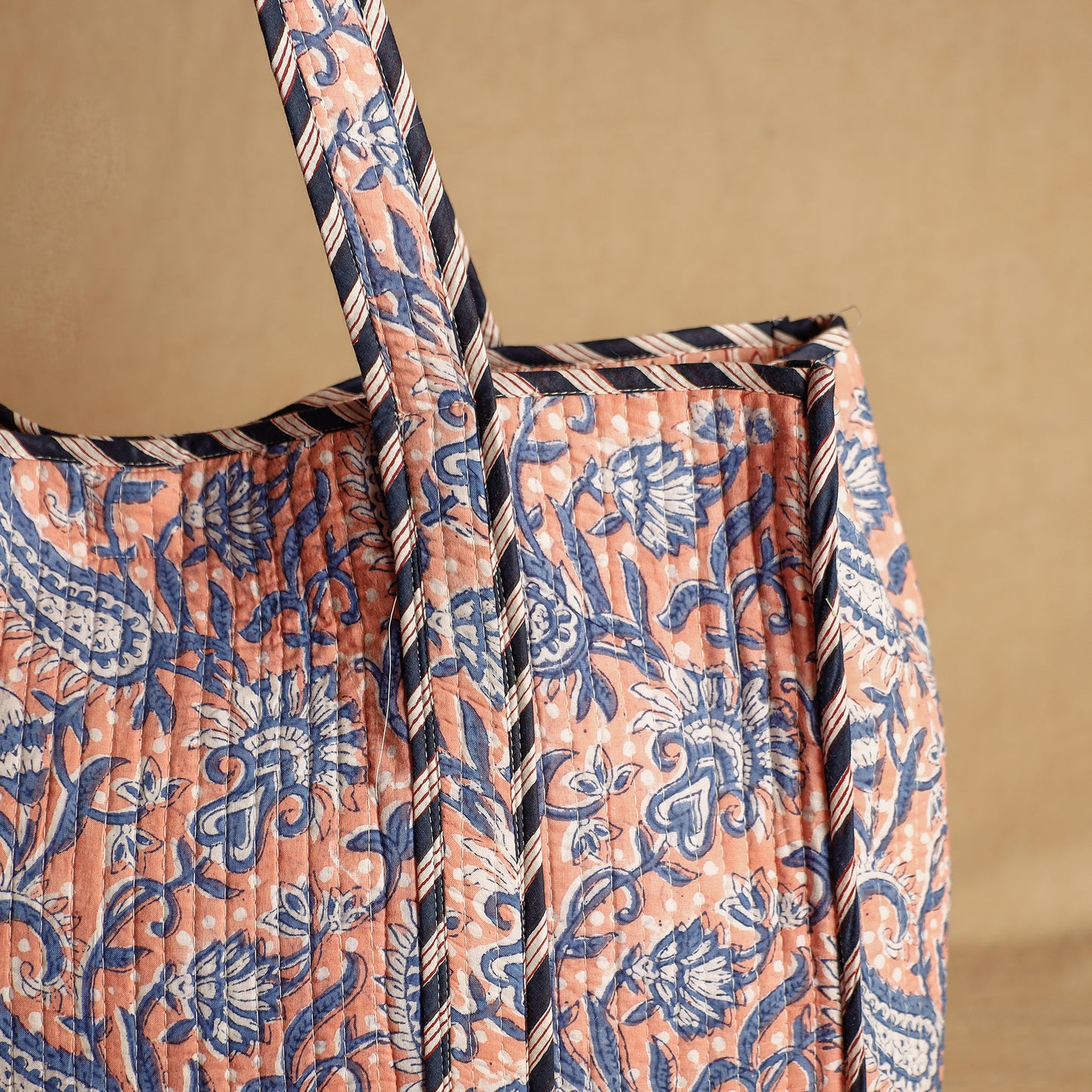 Orange - Handcrafted Sanganeri Quilted Cotton Tote Bag