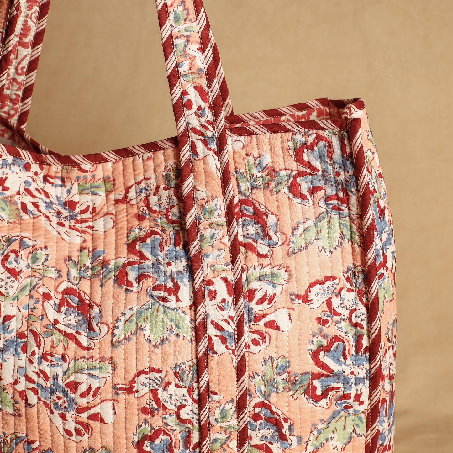 Peach - Handcrafted Sanganeri Quilted Cotton Tote Bag