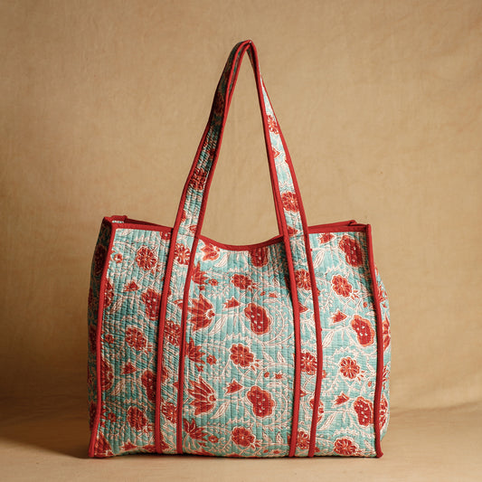 Green - Handcrafted Sanganeri Quilted Cotton Tote Bag