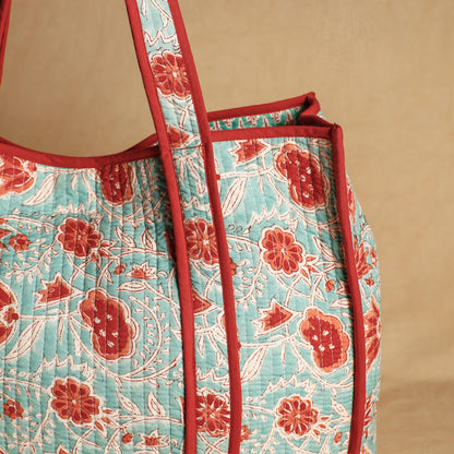 Green - Handcrafted Sanganeri Quilted Cotton Tote Bag
