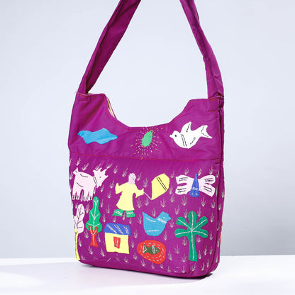 Purple - Pipli Applique Work Cotton Shoulder Bag