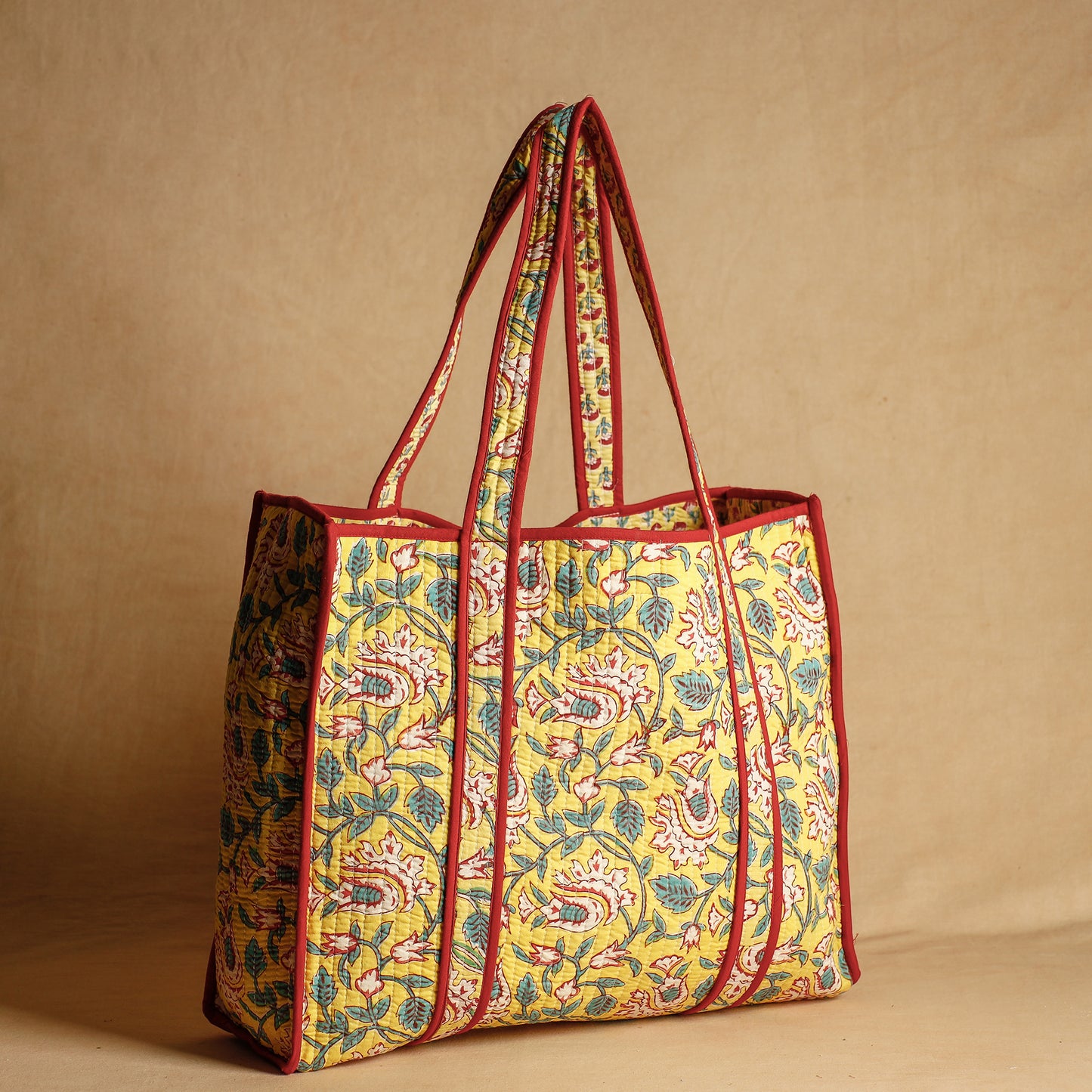 Yellow - Handcrafted Sanganeri Quilted Cotton Tote Bag