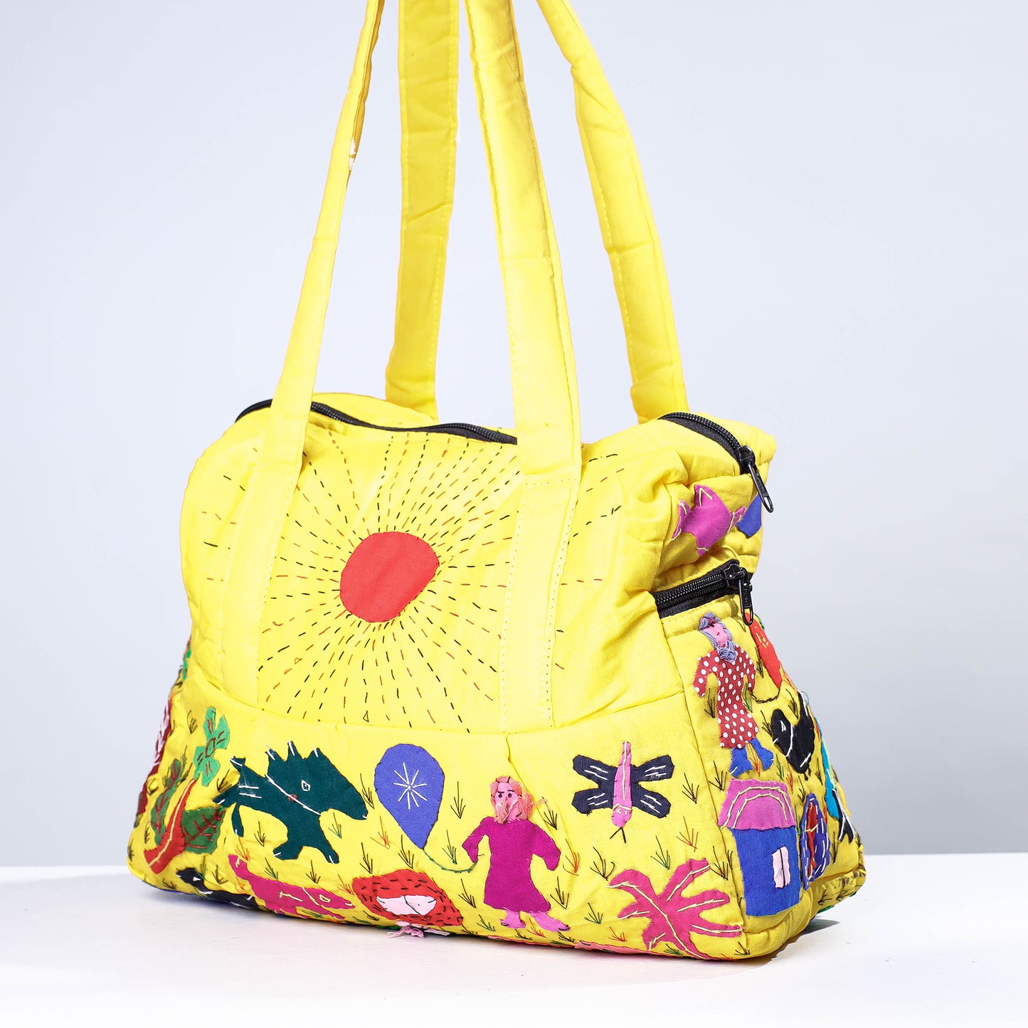 Yellow - Pipli Applique Work Cotton Shoulder Bag