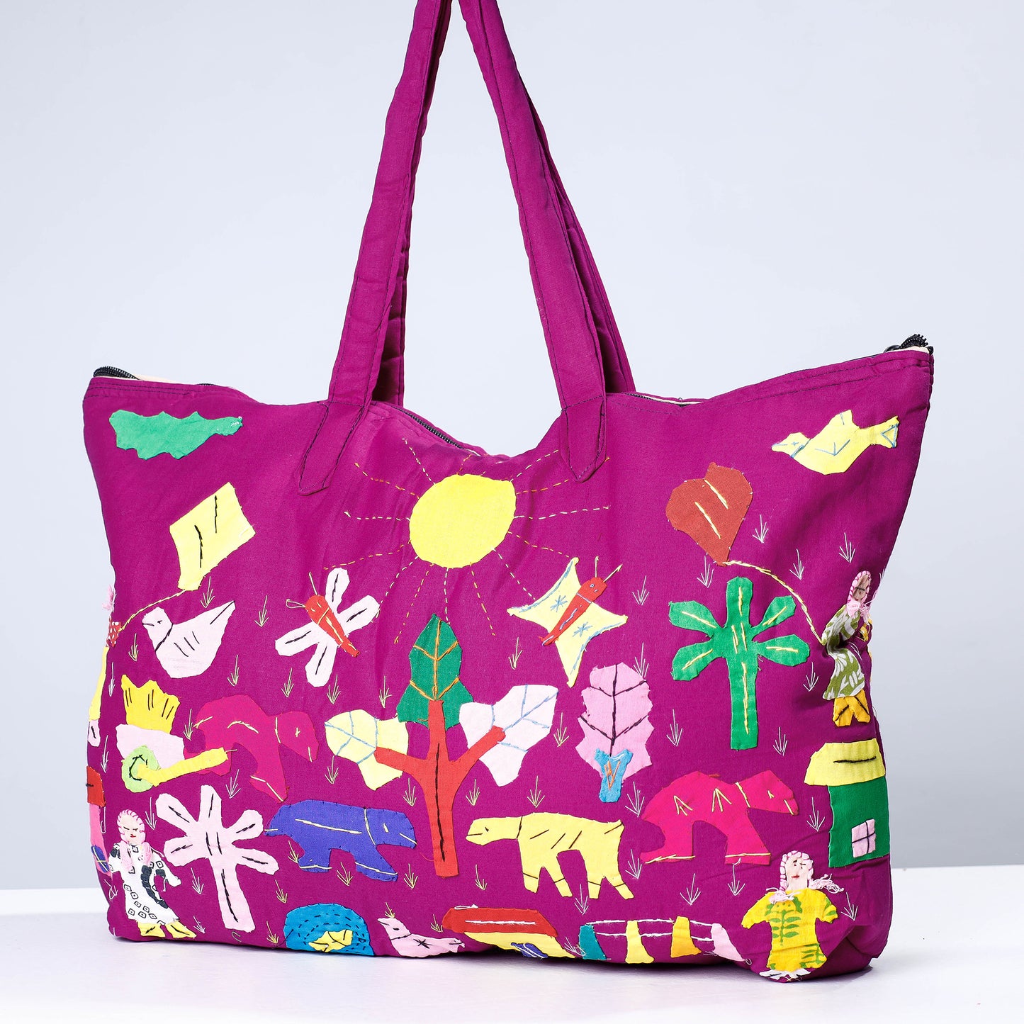 Purple - Pipli Applique Work Cotton Shoulder Bag