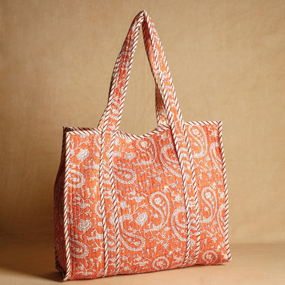 Orange - Handcrafted Sanganeri Quilted Cotton Tote Bag