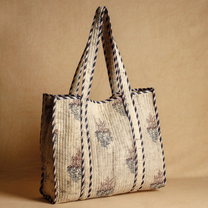Beige - Handcrafted Sanganeri Quilted Cotton Tote Bag