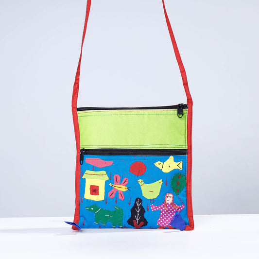 Multicolor - Pipli Applique Work Cotton Sling Bag