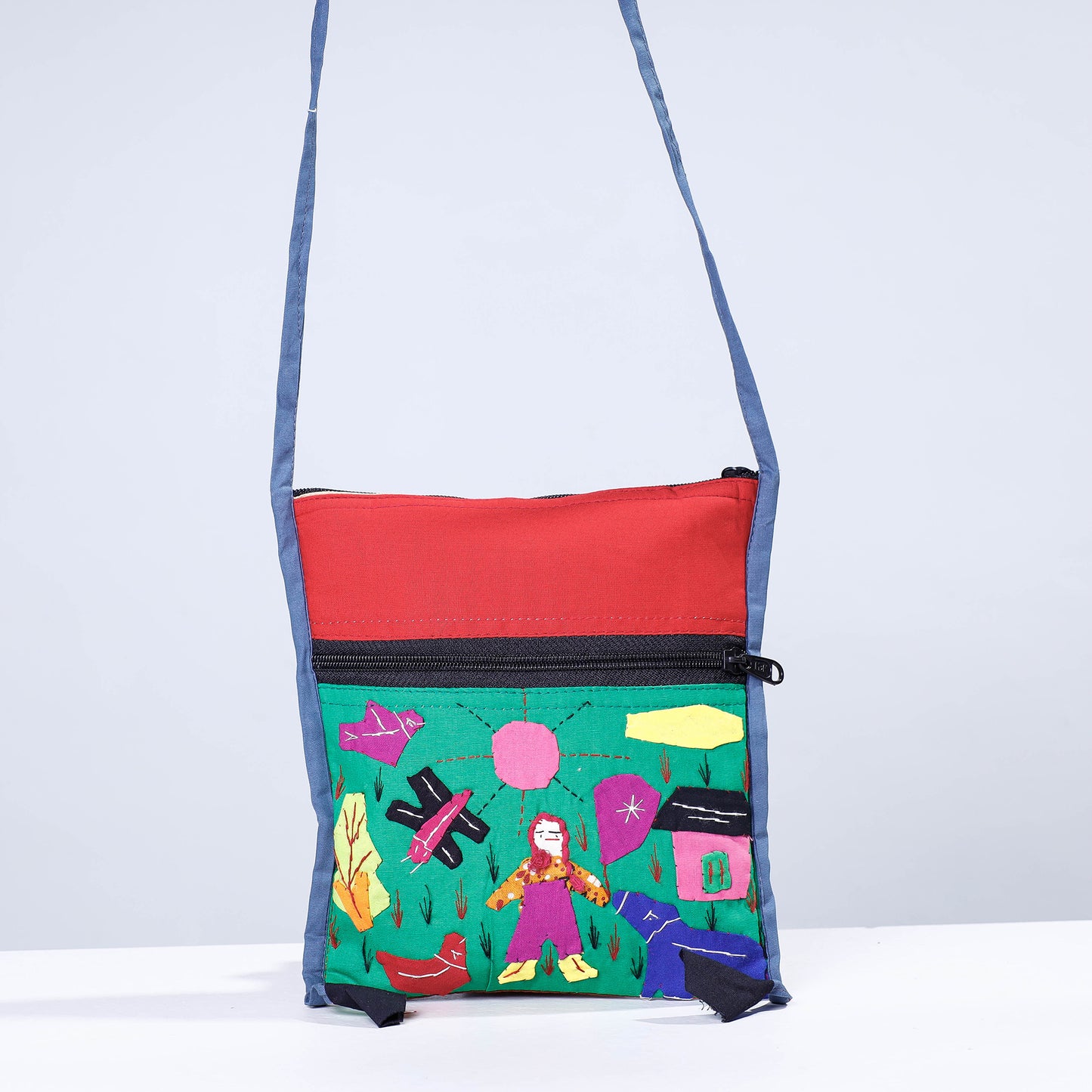 Multicolor - Pipli Applique Work Cotton Sling Bag