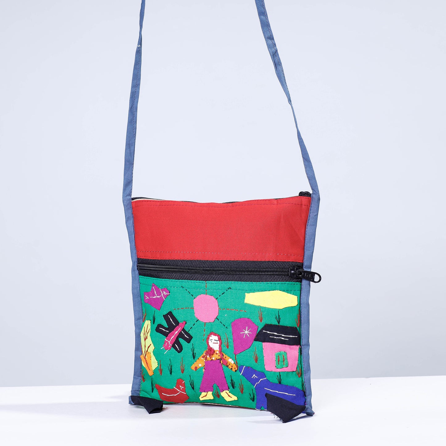 Multicolor - Pipli Applique Work Cotton Sling Bag