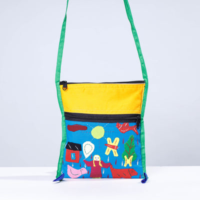 Multicolor - Pipli Applique Work Cotton Sling Bag