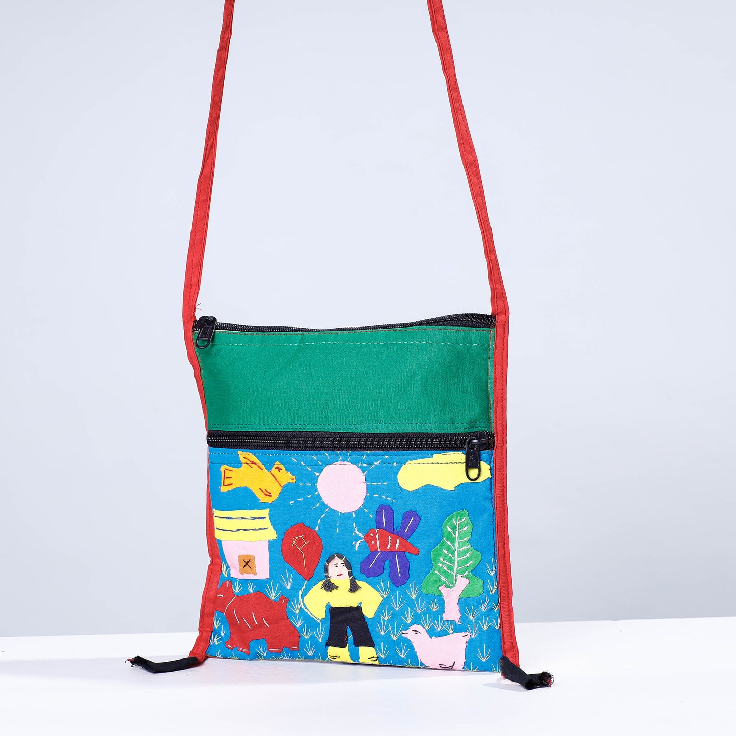 Multicolor - Pipli Applique Work Cotton Sling Bag