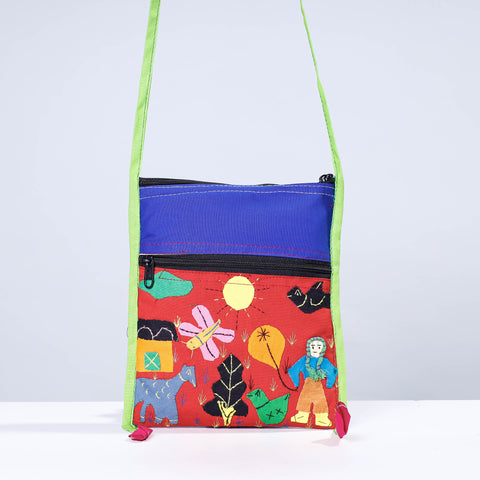 Multicolor - Pipli Applique Work Cotton Sling Bag
