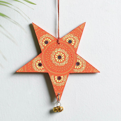 Star - Festive Decor Sequin Work Handpainted Wooden Hanging