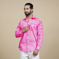 Baby Pink - Shibori Tie-Dye Cotton Men Full Sleeve Shirt