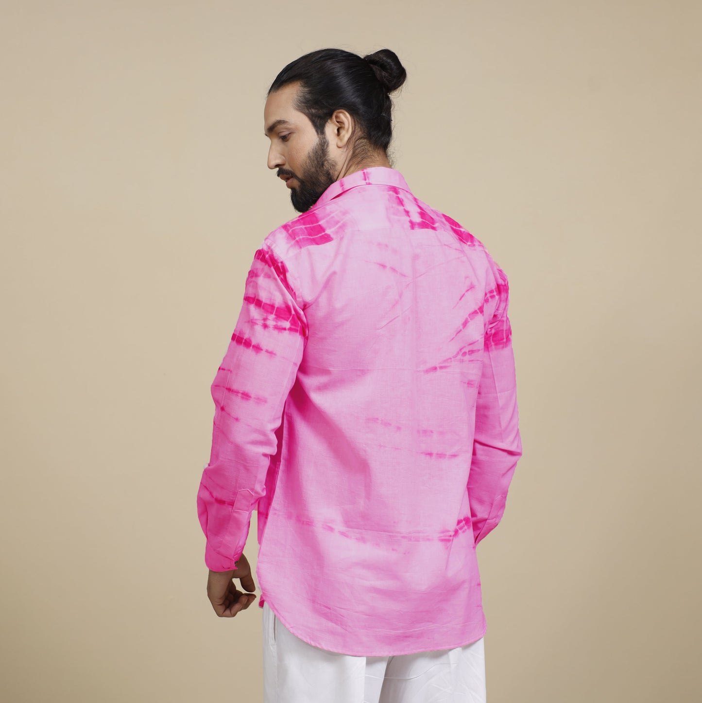 Baby Pink - Shibori Tie-Dye Cotton Men Full Sleeve Shirt