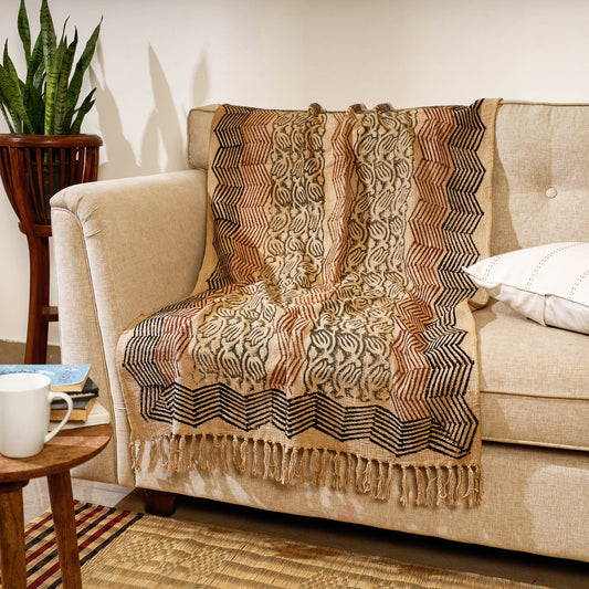 Handloom Jaipur Block Printed Cotton Sofa Throw (52 x 35 in)