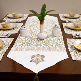 White Sanganeri Print Cotton Table Runner with Mats & Napkins