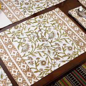 White Sanganeri Print Cotton Table Runner with Mats & Napkins
