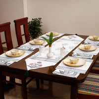 Sanganeri Block Printed Cotton Dining Table Runner, Mats (Set of 6) & Napkins (Set of 6)