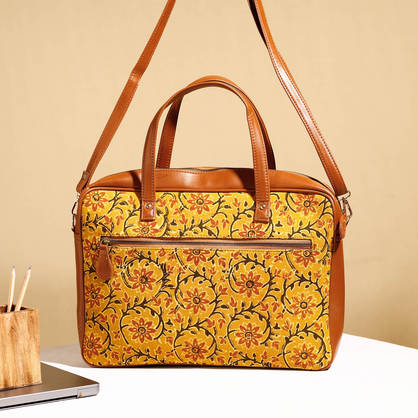 Handcrafted Ajrakh Block Printed Cotton Laptop Bag (15 x 13 in)