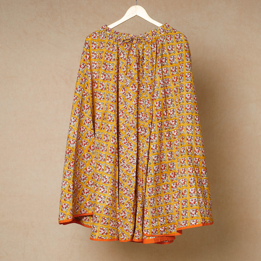 Yellow - Bagru Block Printed Cotton Crinkled Long Skirt