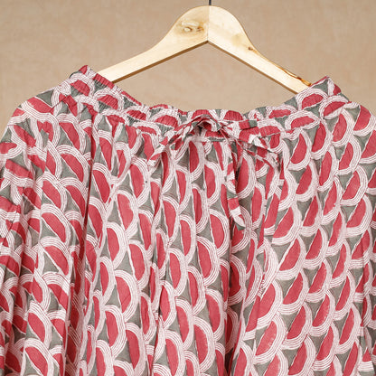 Red - Bagru Block Printed Cotton Crinkled Long Skirt