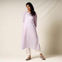 Light Purple - Mulmalai Cotton Plain Dyed Long Kurta 29