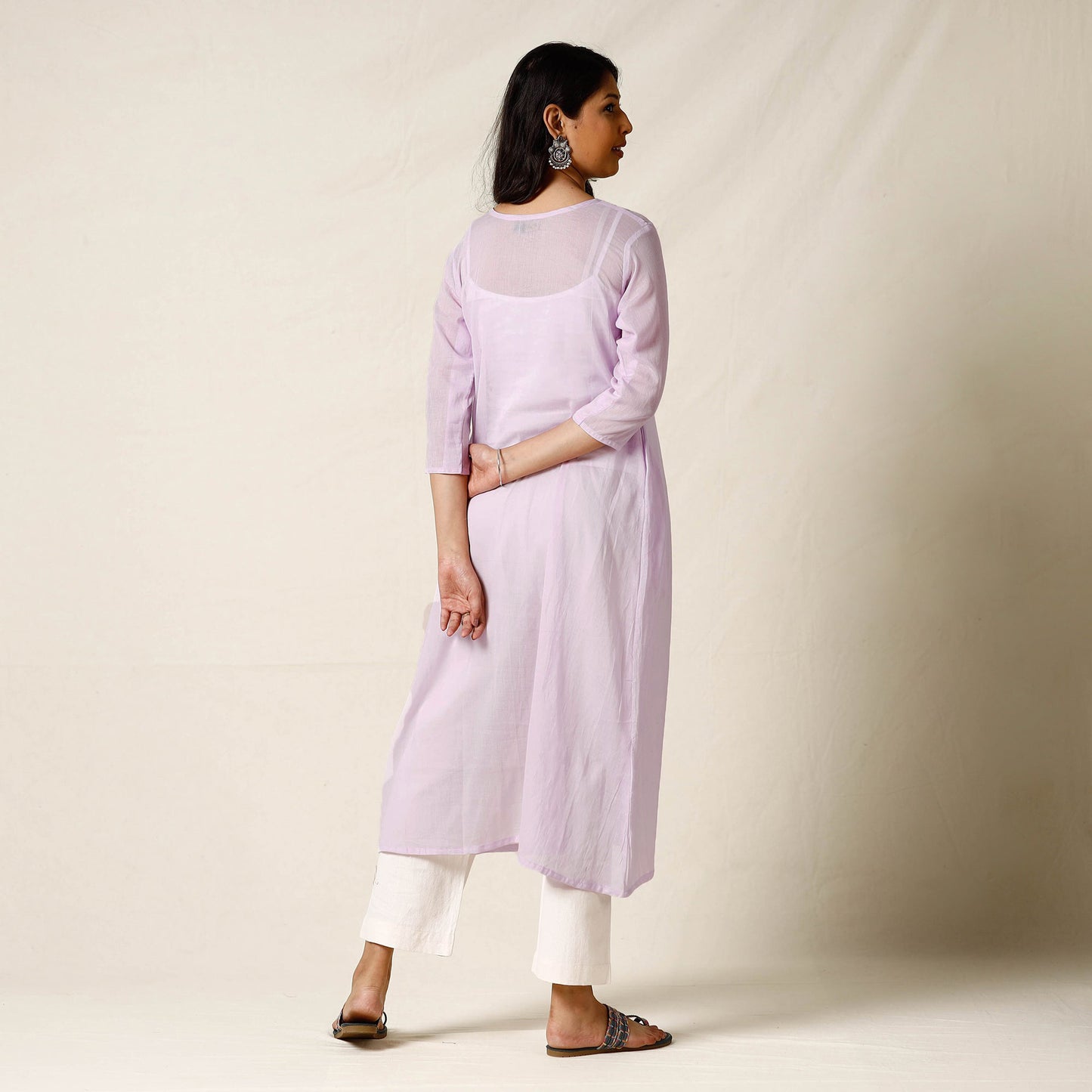 Light Purple - Mulmalai Cotton Plain Dyed Long Kurta 29