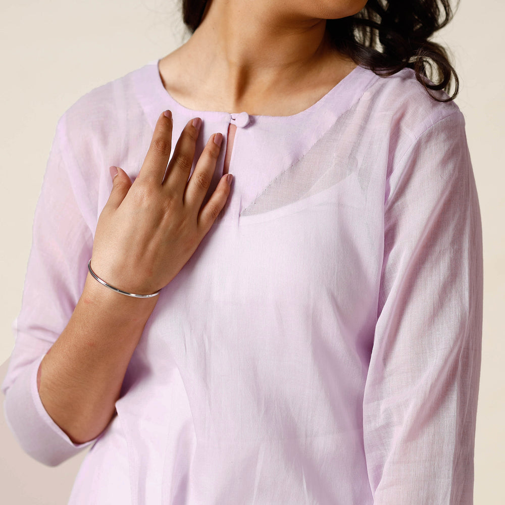 Light Purple - Mulmalai Cotton Plain Dyed Long Kurta 29