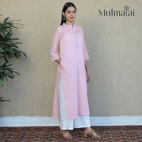 Light Purple - Mulmalai Cotton Plain Dyed Straight Kurta