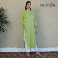 Pista Green - Mulmalai Cotton Plain Dyed Straight Kurta